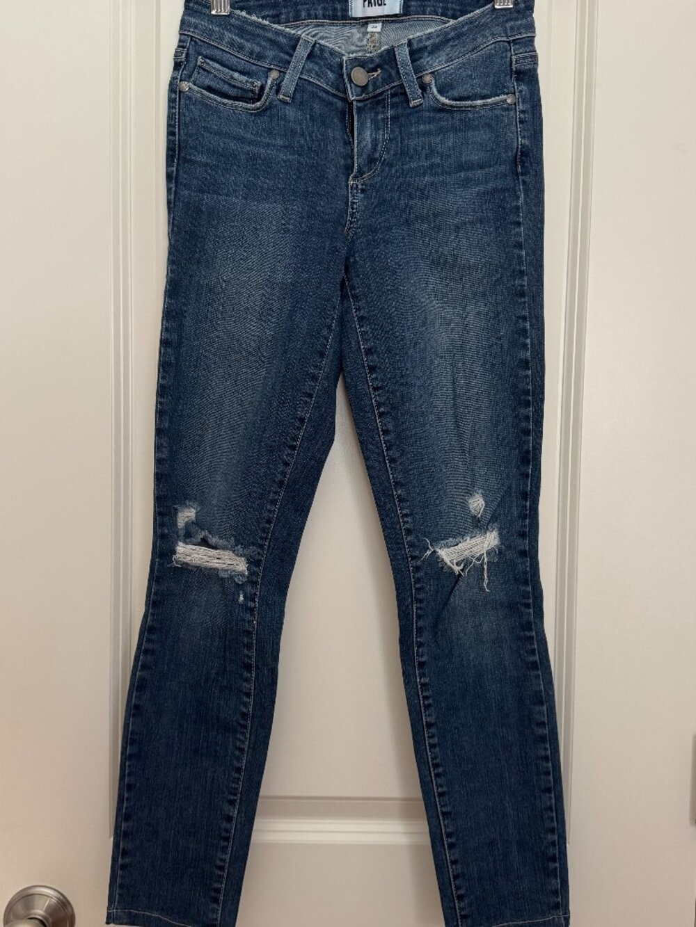 Paige Verdugo Ankle Skinny Jeans Distressed Knees Sz 25